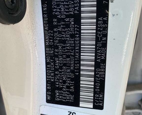 
								Salvaged Cars 2022 Toyota Camry full									